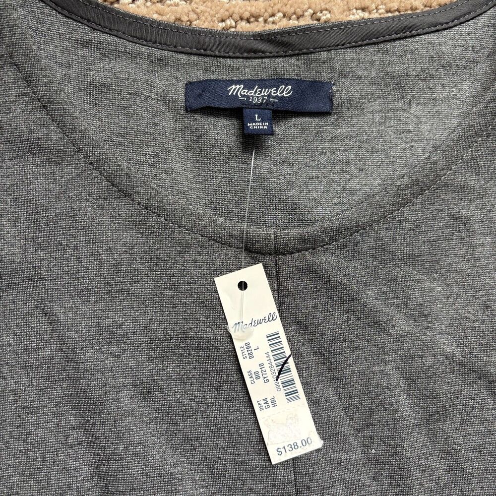 Madewell Knit Ponte Cap Sleeve Dress Women's L Gray Minimal Pockets Stretch NWT - Picture 4 of 6